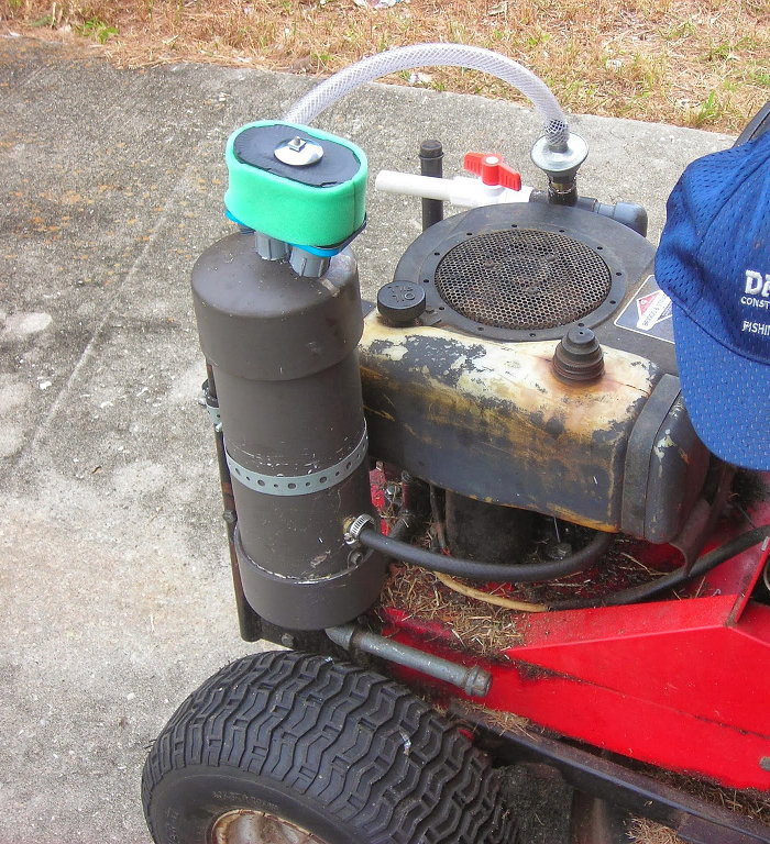 a riding lawnmower running on vapor